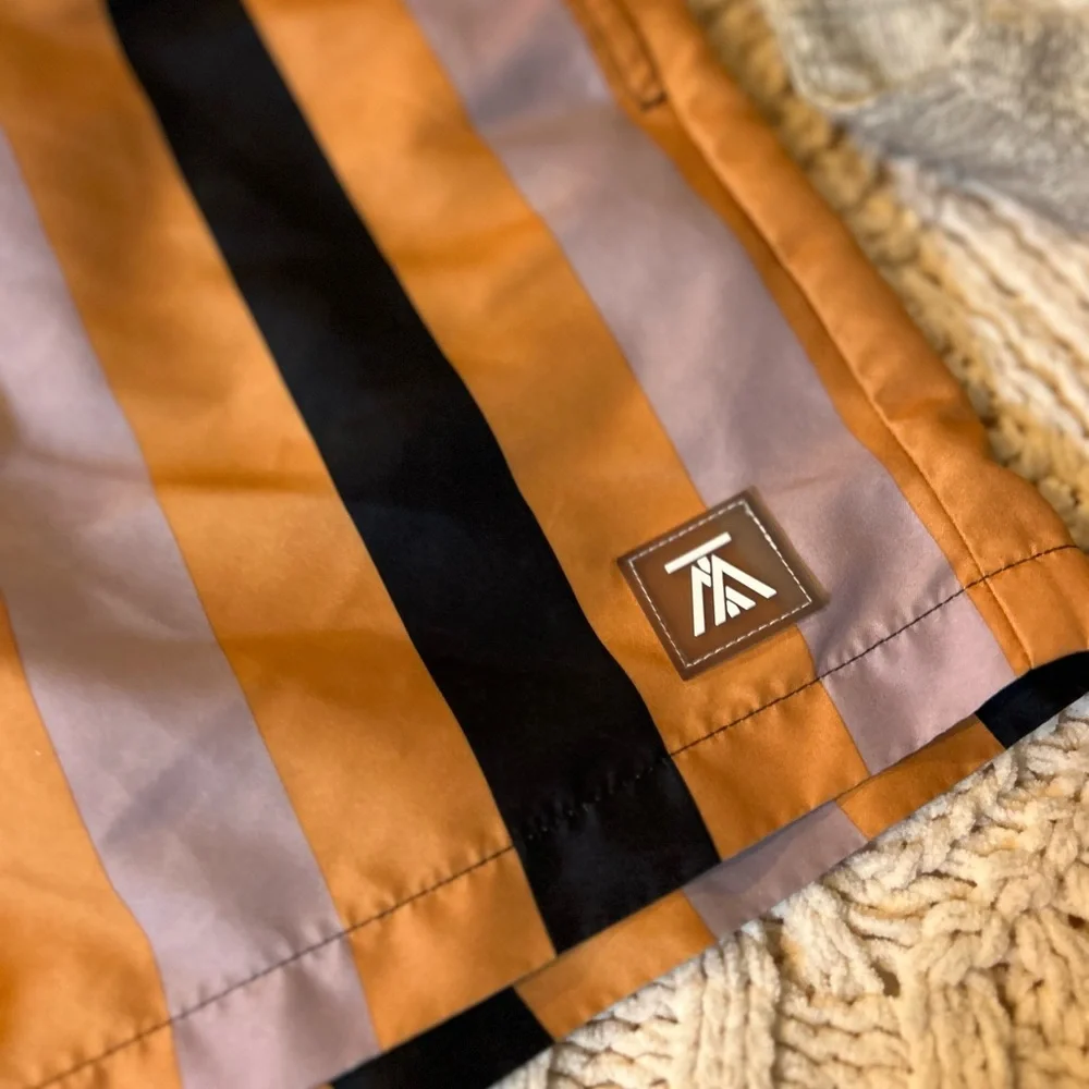 Topman Orange and Black Striped Swim Trunks